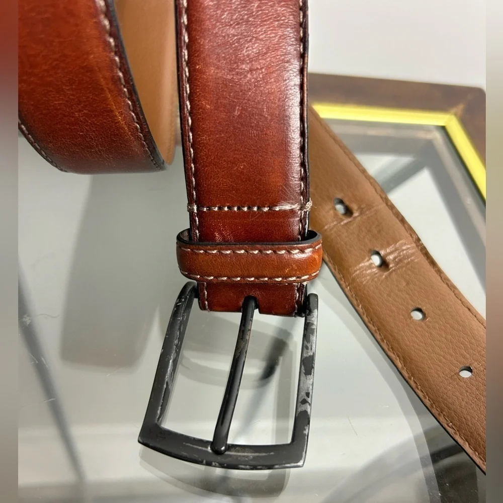 Handcrafted In Italy Men Belt 38/95 Brown Genuine Leather Cowboy Ranch western